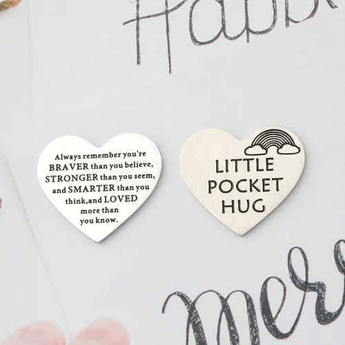 Miniatura 3 de KUIYAI Ficha de abrazo de bolsillo Always Remember You are Braver Than You Believe Token Inspiración Regalo de relación a larga distancia