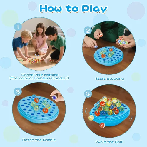Miniatura 3 de Juego de equilibrio de canicas, 50 canicas coloridas con almacenamiento integrado, divertido desafío familiar para 1-4 jugadores, juguete educativo