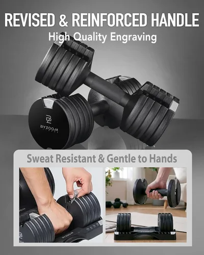 Miniatura 3 de ByZoom Fitness - Mancuerna ajustable de 12.5/25 libras – Unidad individual O juego de 2 – Peso ajustable 5-en-1 para gimnasio en casa, entrenamiento