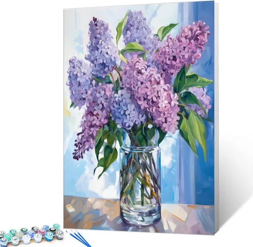 Miniatura 2 de Tucocoo Pintura por números con flores de lirio azul en una jarra de vidrio DIY en lienzo con pinceles, pinturas acrílicas, pintura de grafiti por
