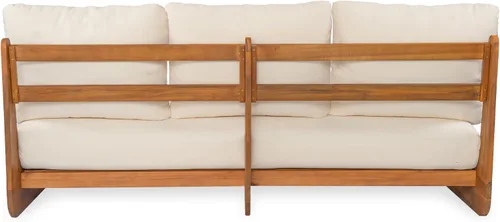 Miniatura 9 de Christopher Knight Home Poppy - Sofá de madera de acacia para exteriores de 3 plazas con cojín, sofá de madera para patio con cojín, cómodo sofá