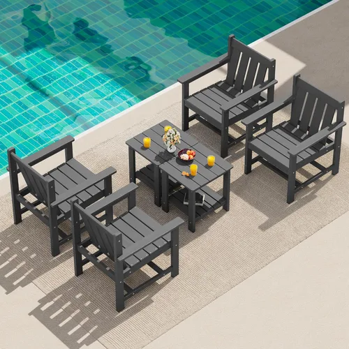 Miniatura 8 de SERWALL - Juego de muebles de patio de 3 piezas estilo bistró, juego de sillas Adirondack para todo clima con mesa auxiliar, juego de muebles de Gris
