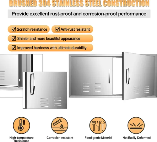 Miniatura 7 de Puertas de cocina para exteriores, 42 pulgadas de ancho x 21 pulgadas de alto, puerta de acceso para barbacoa de acero inoxidable con rejillas