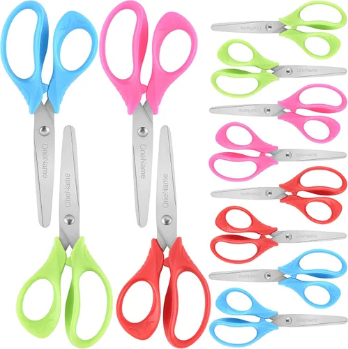 Tijeras para niños de 5 pulgadas, paquete de 12 tijeras de seguridad para niños, cuchillas de acero inoxidable, asas de agarre cómodo, tijeras