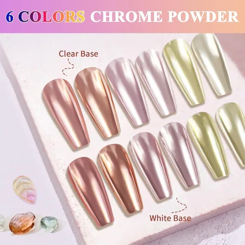 Miniatura 3 de COOSLIM Polvo de uñas cromado dorado y plateado, 6 colores holográficos iridiscentes cromados, efecto espejo metálico, paleta de polvo cromado