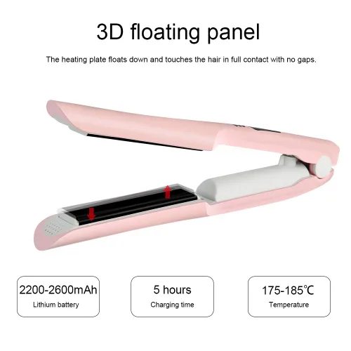 Miniatura 3 de Mini alisador de pelo inalámbrico portátil de viaje, rizador plano 2 en 1, de cerámica, recargable por USB, plancha plana inalámbrica