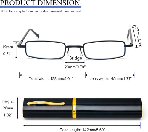 Miniatura 4 de REAVEE - 2 unidades de gafas de lectura con bolígrafo delgado para hombres y mujeres, tamaño pequeño de bolsillo, tubo con bisagra de resorte