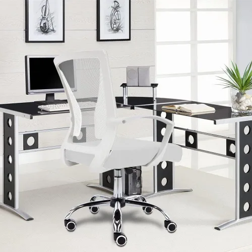 Miniatura 2 de Modern Home Zuna - Silla de oficina con respaldo medio, respaldo ergonómico de malla, silla de escritorio (blanco/blanco)