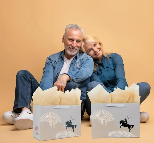 Miniatura 5 de ysmile Bolsa de regalo de vaquero para hombres y niños, bolsa de papel grande de 13 pulgadas, pañuelo, individual 1 paquete