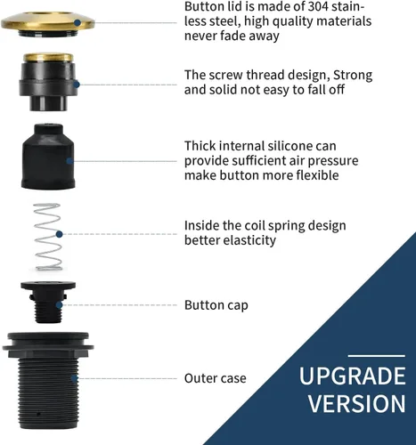 Miniatura 2 de Kit de interruptor de aire para eliminación de basura, salida única, desagüe de fregadero, acero inoxidable cepillado dorado, botón de Acero