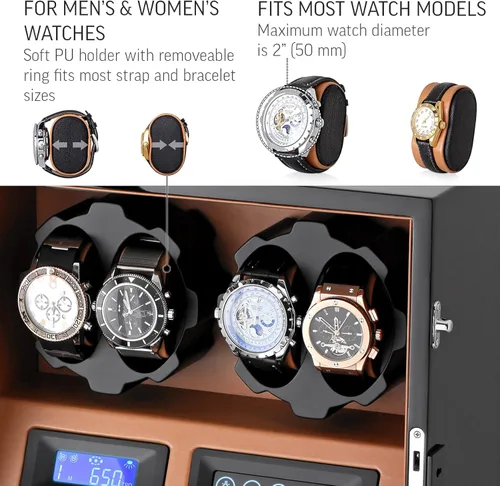 Miniatura 4 de Enrolladora de 4 relojes con 5 espacios de almacenamiento para relojes, pantalla LCD, control táctil y retroiluminación