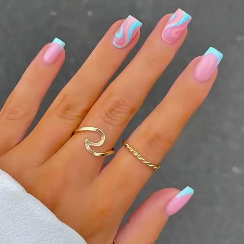 Miniatura 13 de RikView uñas postizas de punta francesa de longitud media, uñas negras adhesivas, uñas cuadradas naturales para mujeres