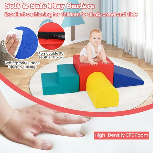 Miniatura 2 de Costzon Juguetes de escalada para niños pequeños, 4 piezas de escalador de espuma de un solo túnel para escalar, gatear y deslizarse, bloques