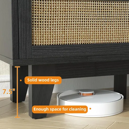 Miniatura 5 de Xilingol Soporte de TV de ratán para TV de hasta 65 pulgadas, centro de entretenimiento bohemio con dos armarios y puertas correderas, consola de TV