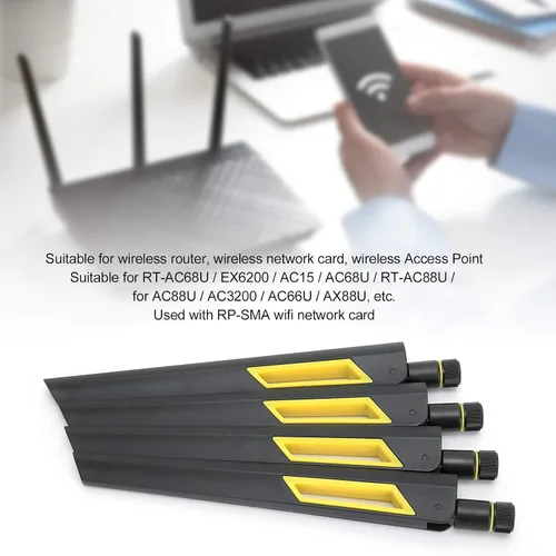 Miniatura 9 de Hilitand 4 antenas de enrutador, antena de tarjeta de red SMA de banda dual 2.4G/5G de 10 dB, para RT-AC68U / EX6200 / AC15 / AC68U / RT-AC88U