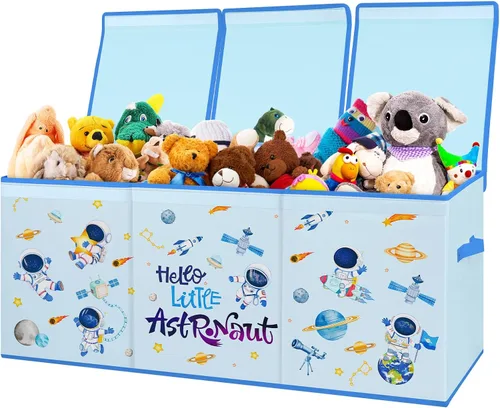 Miniatura 10 de decalsweet Caja de juguetes para niños, contenedor de almacenamiento plegable con asas para tapas para niños y niñas, caja organizadora de juguetes
