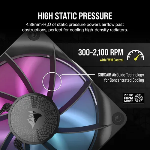 Miniatura 5 de CORSAIR iCUE Link RX120 RGB Ventilador PWM de 120 mm - Rodamiento de cúpula magnética - Ventilador individual - Negro