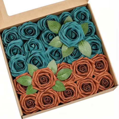 Miniatura 12 de Flores artificiales, 25 piezas, rosa artificial azul bebé para ramos de boda, centros de mesa, arreglos, flor falsa con tallos para decoración