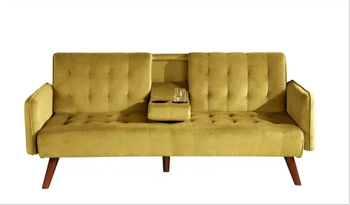 Miniatura 9 de Container Furniture Direct Cricklade - Sofá cama futón tapizado de terciopelo moderno de mediados de siglo para sala de estar con consola central