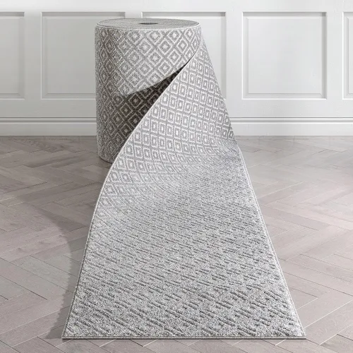 Well Woven alfombra de tamaño personalizado, elige la longitud que quieras - Piano Charcoal Grey Tribal Diamond Geometric de 27 pulgadas de ancho x
