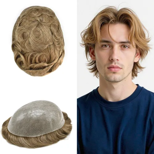 Miniatura 75 de Toupee para hombres Sistema de reemplazo de cabello humano real duradero invisible para hombre Toupee Hair Piece para hombres Poly Men Sistema