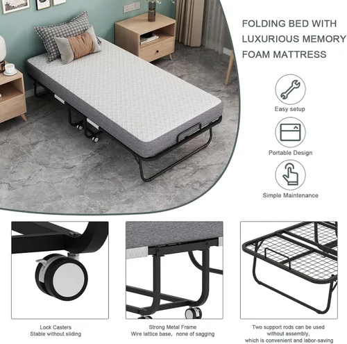 Miniatura 5 de Espsilto - Cama plegable con colchón, cama enrollable de 75" x 31" para adultos, colchón plegable portátil de tamaño cuna para invitados