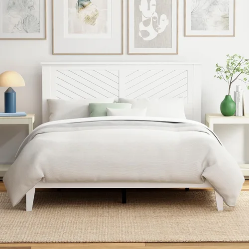 Miniatura 16 de ComfIQ Cama de plataforma de madera maciza con listones de madera, marco duradero, no requiere somier, amplio almacenamiento debajo de la cama, Pino