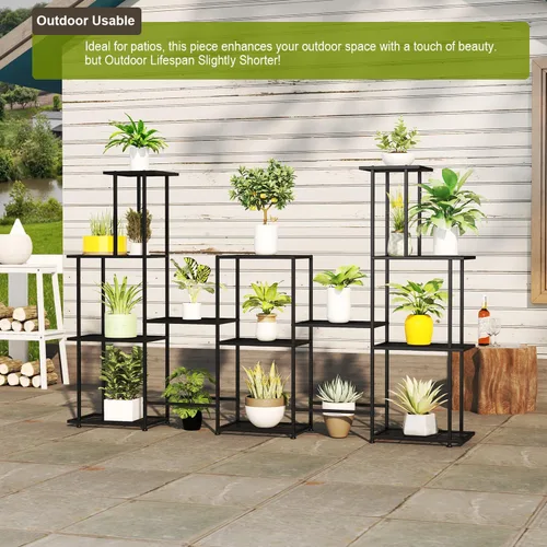 Miniatura 5 de Twhep Soporte de Metal para Plantas, 5 Niveles Soportes Multifuncionales para Plantas de Interior, Estante Decorativo de Acero Negro para Plantas