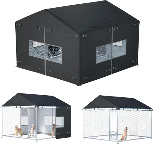 Miniatura 15 de Cubierta para perrera para perros al aire libre, 10 pies de ancho x 10 pies de largo, hecha de tela Oxford impermeable 600D, repuesto negro