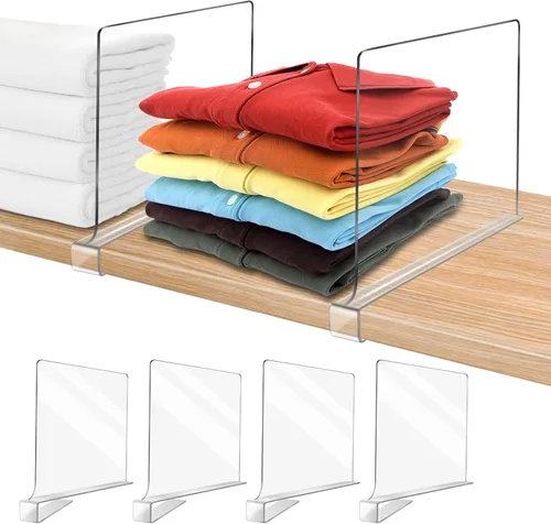 Divisores de estantes acrílicos para organización de armario 4PCS Divisores de estantes de armario Divisores de armario para estantes Organizador de