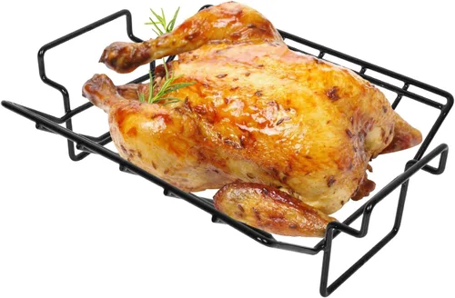 Miniatura 9 de Parrilla para costillas BBQ para ahumadores y parrillas, estante para asar 100% acero inoxidable 304 grado alimenticio, sostiene 7 costillares
