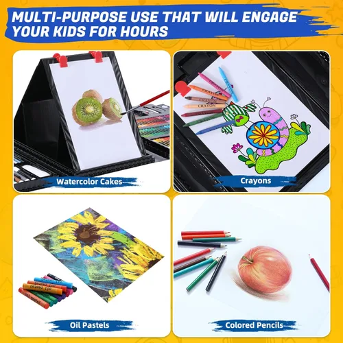 Miniatura 6 de Todo en un Suministros de Arte, Kit de Arte Incluye Caballete, Papel para Origami, Lápices de Colores, Crayones, Libro de Dibujo, Libro