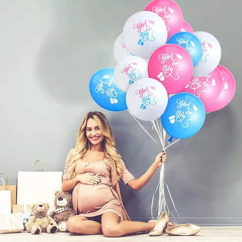 Miniatura 6 de 60 globos de revelación de género para niñas o niños, globos de látex para fiesta de revelación en blanco, rosa y azul, suministros para decoración