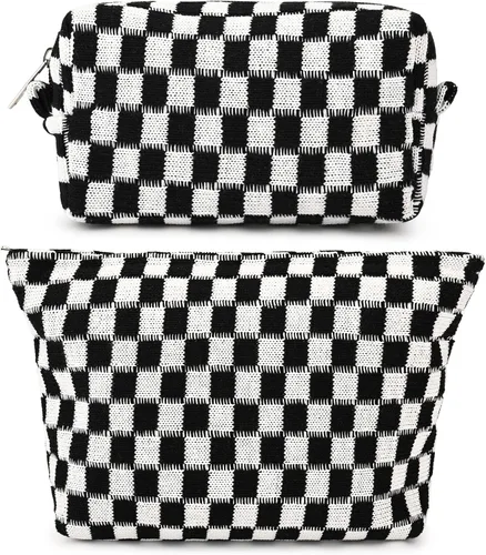 Miniatura 43 de SOIDRAM 2 Piezas de Bolsa de Maquillaje a Rayas Grande, Bolsa de Cosméticos de Cordura de Gran Capacidad, Bolsa de Lona Mixta de Artículos de Rayas