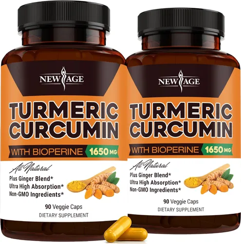NEW AGE Cápsulas de curcumina de cúrcuma, curcuminoides estandarizados, sin OMG, sin gluten, 180 unidades (paquete de 2)