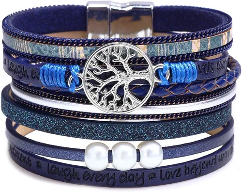 Miniatura 28 de Fesciory - Pulsera de leopardo para mujer, estilo bohemio de cuero multicapa con perlas de cristal