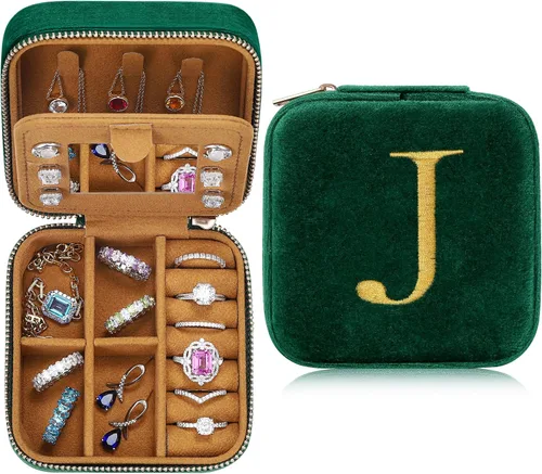 Joyero de viaje Pequeña caja de joyería de viaje para mujer, organizador de joyas de viaje, joyero personalizado con inicial, caja de joyería con