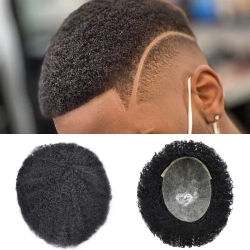 Miniatura 9 de Sistema de cabello para hombres negros, rizado tipo tupé de inyección de poliuretano para hombres de 0.472 in Afro Wave Afro American Mens Toupee 1#