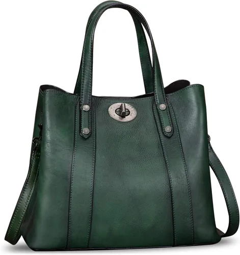 Bolsos de cuero genuino para mujer, bolsos tipo cartera vintage hechos a mano, bolso de hombro de vaquillo con asa superior, bolsos tipo bandolera