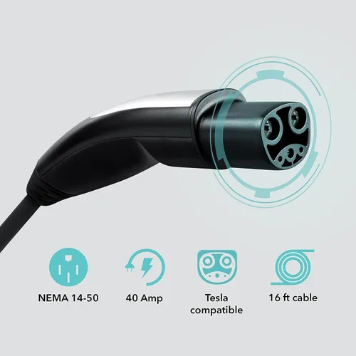 Miniatura 3 de Cargador Tesla Lectron Nivel 2 - 240V, 40 Amp, Enchufe NEMA 14-50, Cable de Extensión de 16 ft - Cargador de Coche Eléctrico Portátil para Tesla