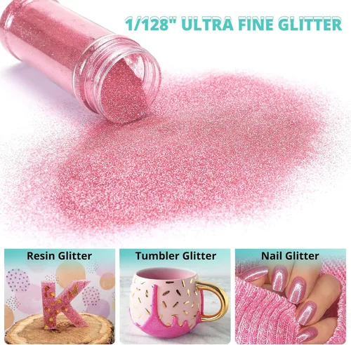 Miniatura 2 de HTVRONT - Purpurina fina rosa para manualidades - 50g/1.76oz de brillo ultra fino para resina, polvo de brillo para resina portátil de 1/128