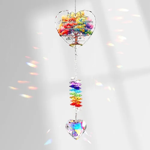Miniatura 8 de Atrapasoles de 15 aniversario para parejas, esposa, marido, 15 años de matrimonio, decoración colgante de cristal, corazón, arco iris, recuerdo