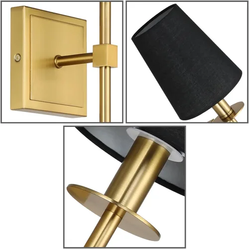 Miniatura 7 de XiNBEi Lighting Apliques de Pared Juego de 2, Iluminación de Aplique de Latón Cepillado Cableado con Pantalla de Tela Negra Lámpara de Montaje