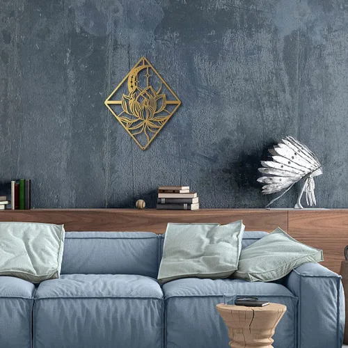 Miniatura 6 de CREATCABIN Arte de pared de loto de metal con diseño de luna y flores, adornos negros, letreros para decoración de pared, escultura colgante
