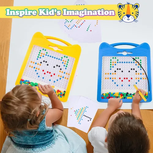 Miniatura 3 de Tablero magnético de dibujo extra grande para niños, tablero de garabatos magnético con 2 bolígrafos, arte de puntos magnéticos, juguete Montessori