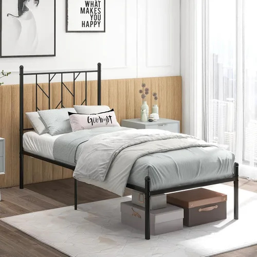 Miniatura 3 de KOMFOTT Base de cama de plataforma de metal tamaño individual, marco de cama de metal resistente con soporte de listones resistentes, almacenamiento