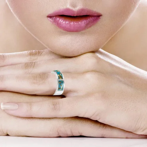 Miniatura 2 de Anillo turquesa de plata de ley 925 con piedras preciosas auténticas, tamaño 6 a 11