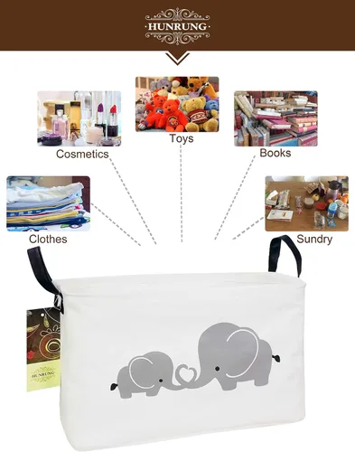 Miniatura 4 de Cesta rectangular de almacenamiento de lona, bonita cesta organizadora de lona para juguetes de mascotas, niños, libros, ropa, perfecta para Elefante