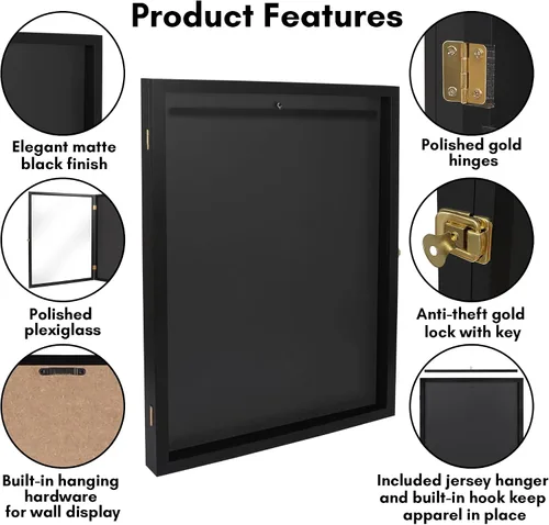 Miniatura 3 de Americanflat Vitrina de Exhibición para Jersey - Vitrina con Cerradura de 23x31 pulgadas con Colgador - Colección All-Star - Caja de Sombra Negra