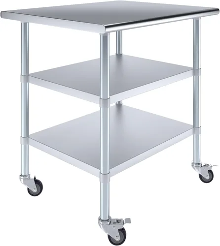 Miniatura 30 de AmGood Mesa de trabajo de acero inoxidable con 2 estantes y ruedas Mesa de trabajo de metal con ruedas